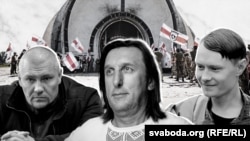 Зьлева направа: Міраслаў Лазоўскі, Алесь Пушкін, Эдуард Лобаў. Каляж