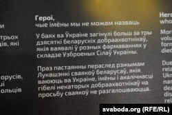 На выставе прадстаўленыя гісторыі дваццаці з больш як сарака беларусаў, што загінулі ва Ўкраіне. Але ня ўсе імёны пакуль можна назваць