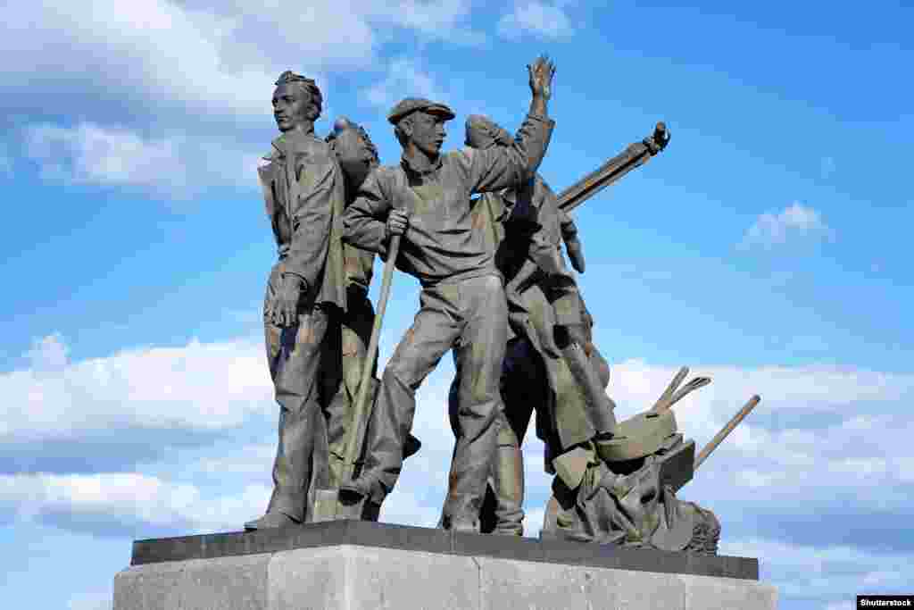 Monument to the First Builders on May 22, 2011 in Komsomolsk-on-Amur, Russia. The monument was unveiled on 1982 to commemorate the 50th anniversary of the city.