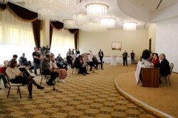 Belarus - The press conference of Hanna Kanapatskaya who is going to take part in the presidential elections. Minsk, 12May2020