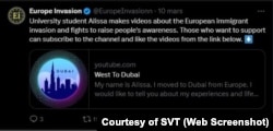 У сакавіку акаўнт Europe Invasion прасоўваў канал на YouTube West To Dubai і відэаролікі з удзелам выдуманага пэрсанажа — «Алісы»