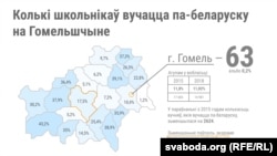 Школьнікі, якія вучацца па-беларуску ў Гомельскай вобласьці. Інфаграфіка