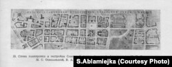 Схема пляніроўкі вуліцы Савецкай з кнігі М.Асмалоўскага «Минск» (М., 1952)